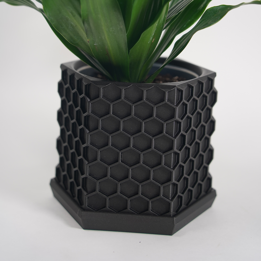 Geometric Planter with Magnetic Drip Tray - Honeycomb