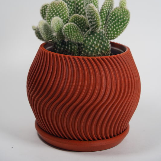 Geometric Planter with Magnetic Drip Tray - Round Spiral